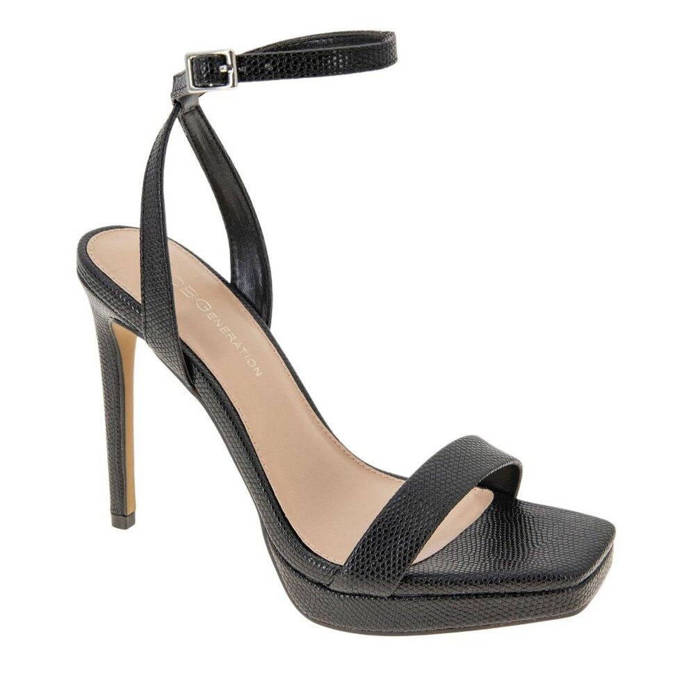 NWT BCBGeneration Womens Caroline Platform Sandal Stiletto Heels Black Lizard 9M